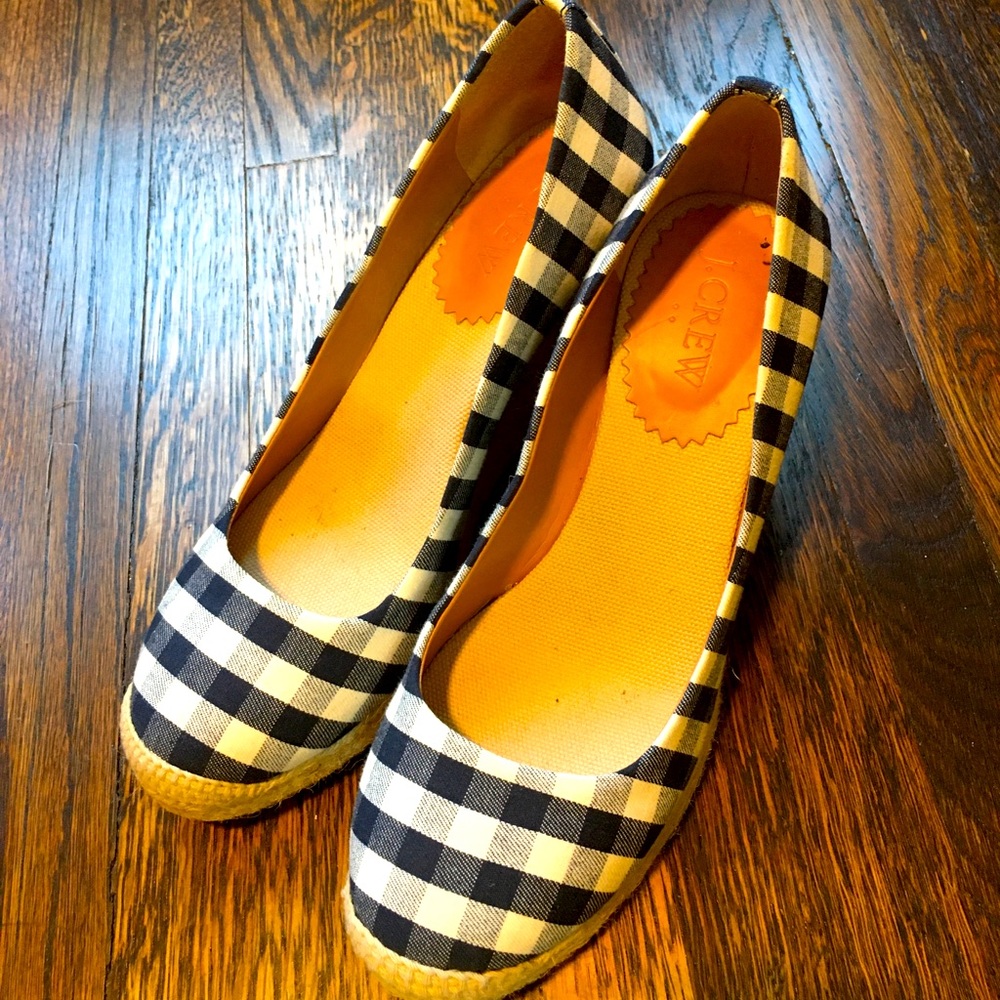 J. Crew Gingham Espadrille Wedges Size 6